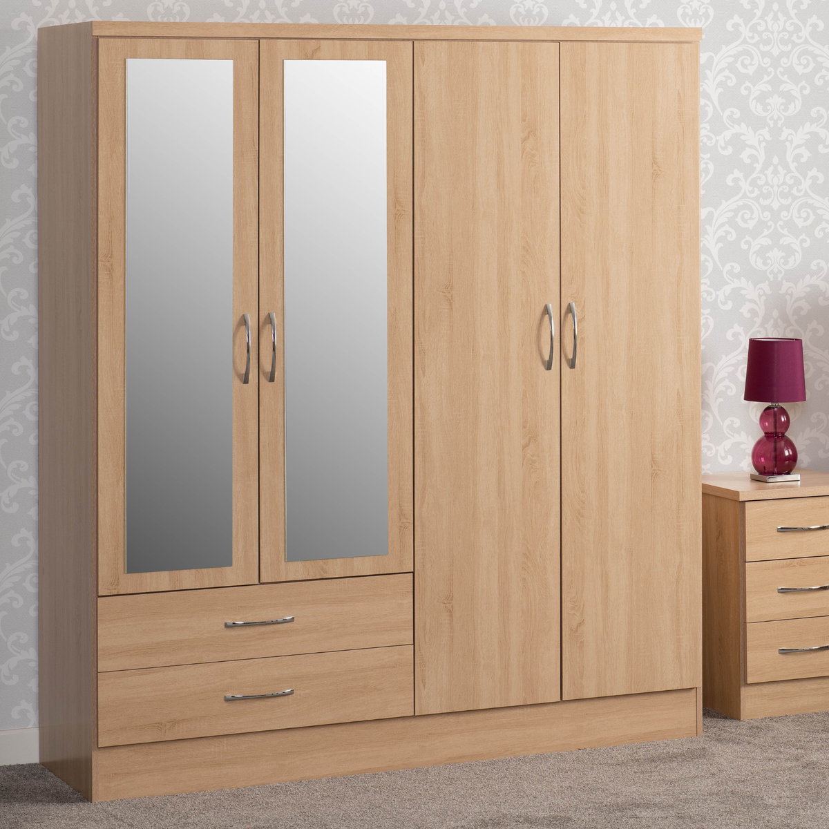 Nevada 4 Door 2 Drawer Wardrobe - Sonoma Oak Effect