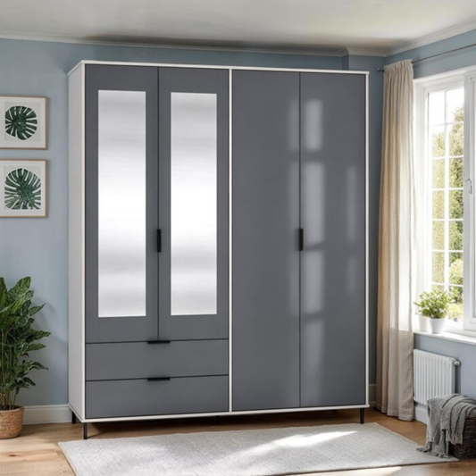 Madrid 4 Door 2 Drawer Wardrobe – Grey/White Gloss