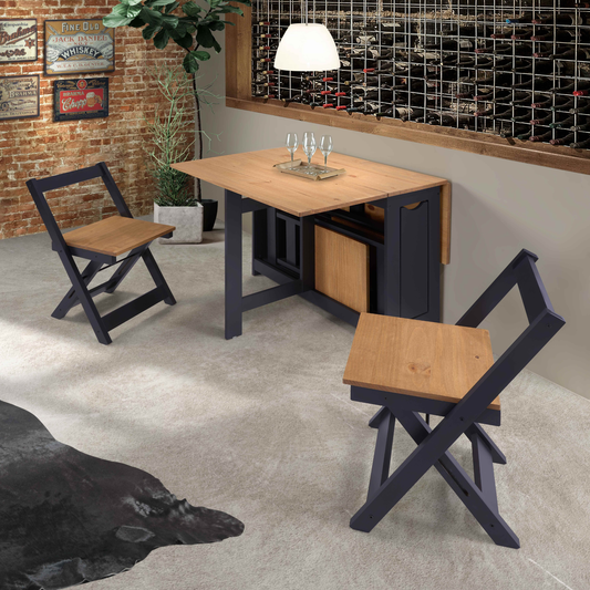 Santos Butterfly Dining Set - Navy Blue/Pine (4 Chairs)