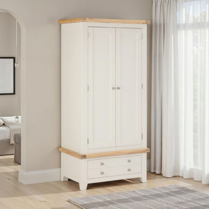 Windsor 2 Door 1 Drawer Wardrobe – Ivory/Oak