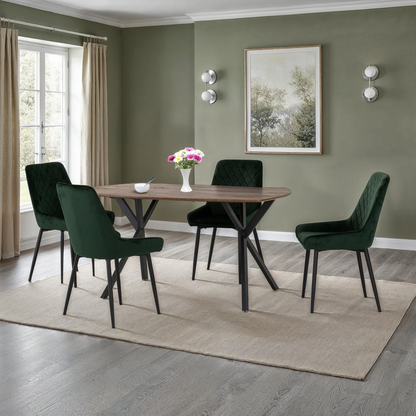 Athens Dining Set with 4 Avery Chairs - Oak & Velvet