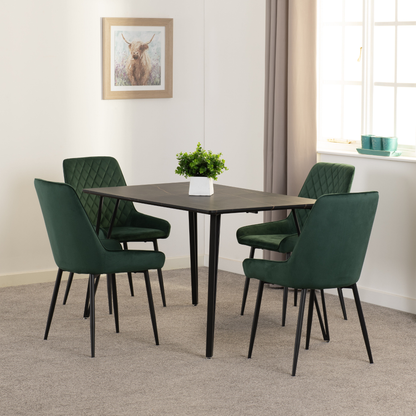 Marlow & Avery Dining Set (4 Chairs) - Black Marble/Emerald Green Velvet
