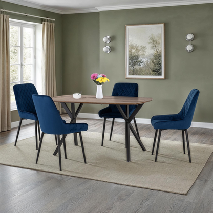 Athens Dining Set with 4 Avery Chairs - Oak & Sapphire Velvet