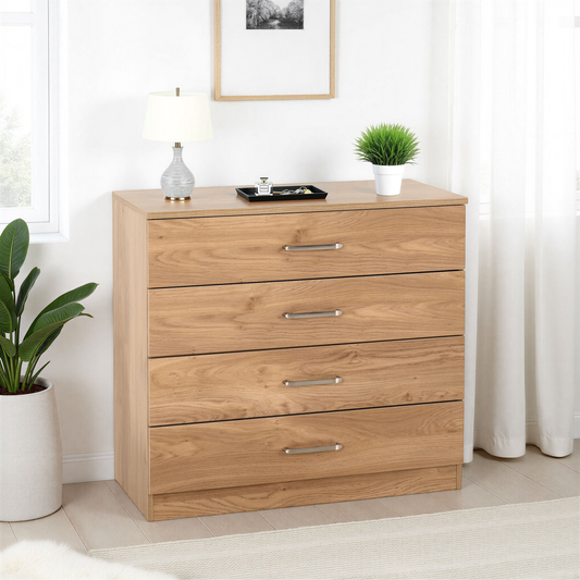 Dakota 4 Drawer Chest – Oak Effect, Practical Bedroom Storage