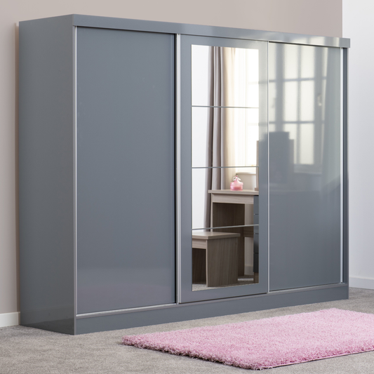 Nevada 3 Door Slider Wardrobe - Grey Gloss