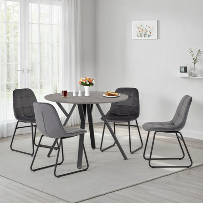 Athens Round Dining Set with 4 Lukas Chairs - Concrete & Grey Velvet