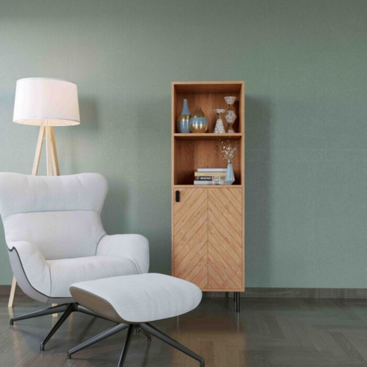 Leon 1 Door 2 Shelf Cabinet – Medium Oak Effect Storage Unit