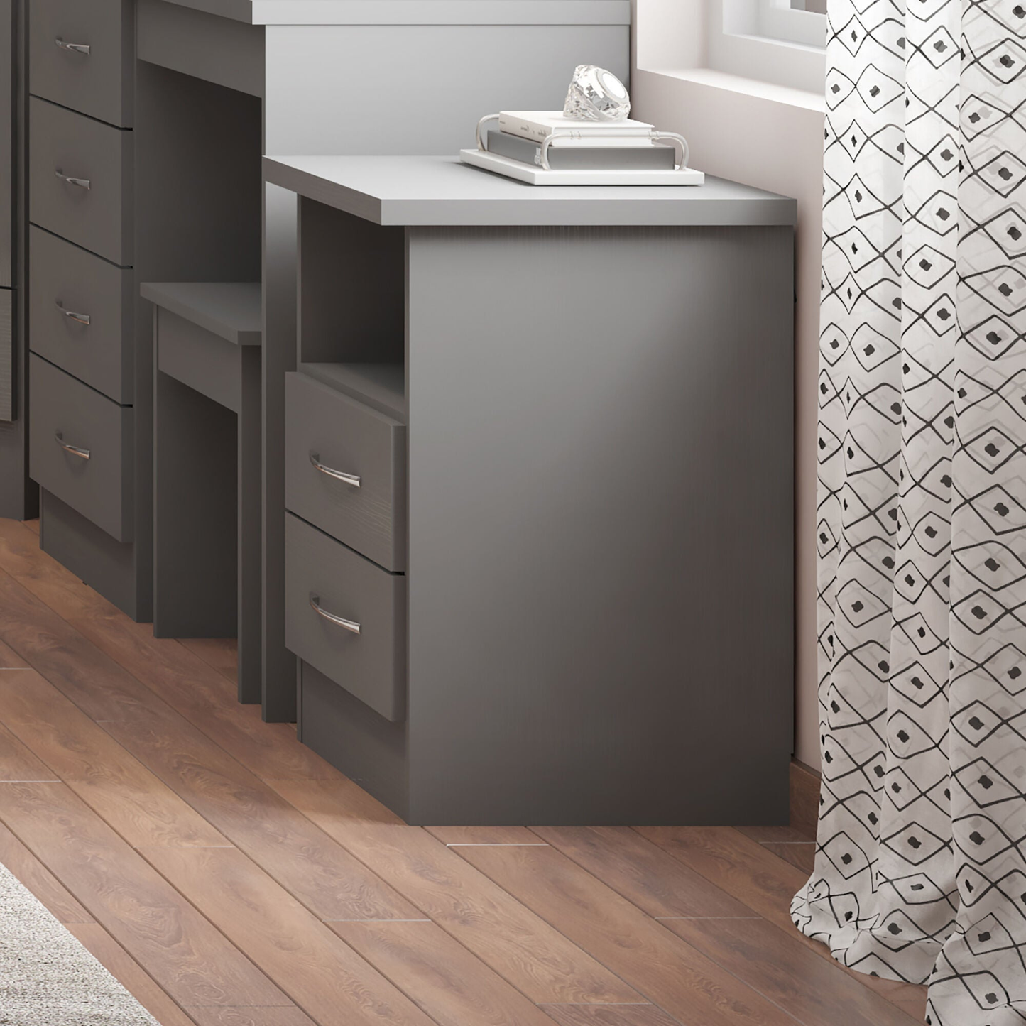 Nevada 2 Drawer Bedside – 3D Effect Grey Storage