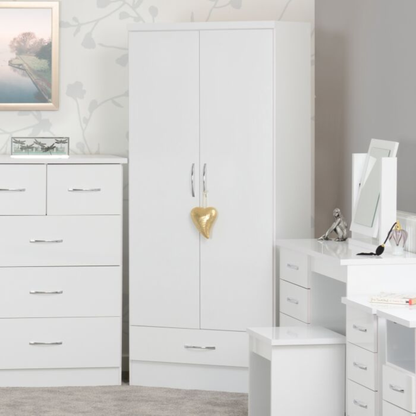 Nevada 2 Door 1 Drawer Wardrobe – White Gloss