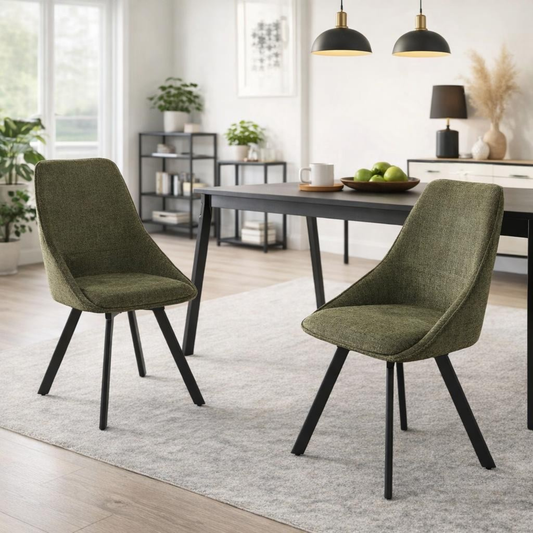 Myla Pack of 2 Swivel Dining Chairs – Green Chenille Fabric