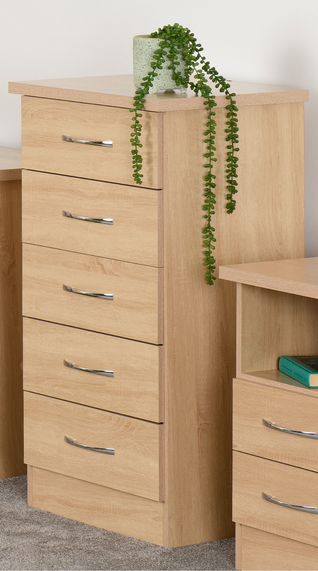 Nevada 5 Drawer Narrow Chest - Sonoma Oak Effect