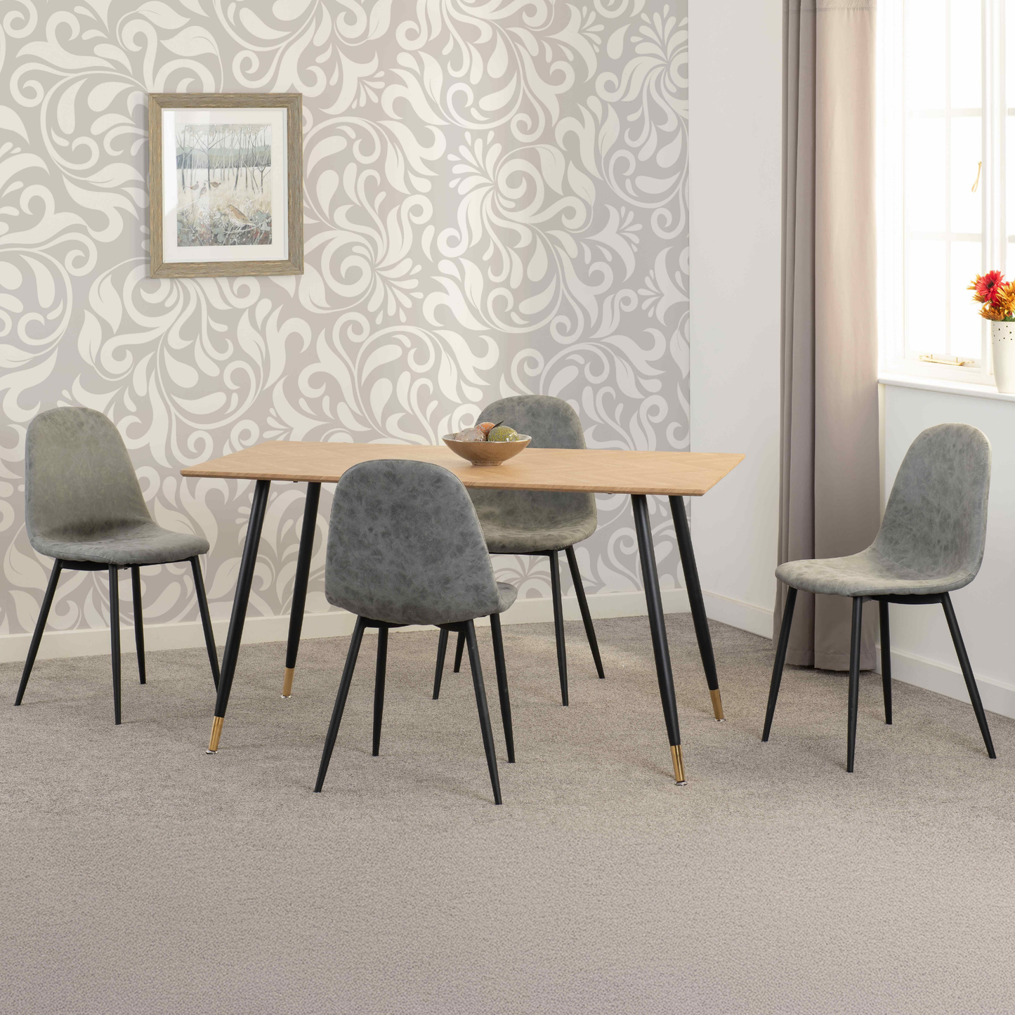 Hamilton & Athens Medium Dining Set (4 Chairs) - Oak/Grey Faux Leather