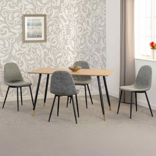 Hamilton & Athens Medium Dining Set (4 Chairs) - Oak/Grey Faux Leather
