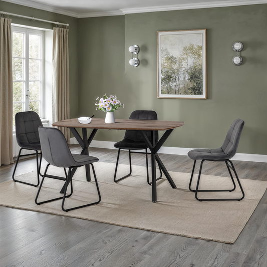 Athens Dining Set with 4 Lukas Chairs - Oak & Grey Velvet