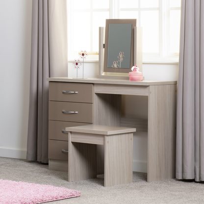 Nevada Dressing Table Set - Oyster Gloss/Light Oak Effect Veneer