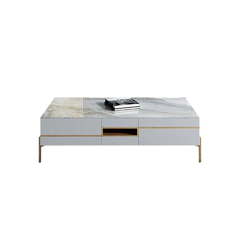 VIda Rectangle Coffee Table Set With TV Stand, Gold Leg