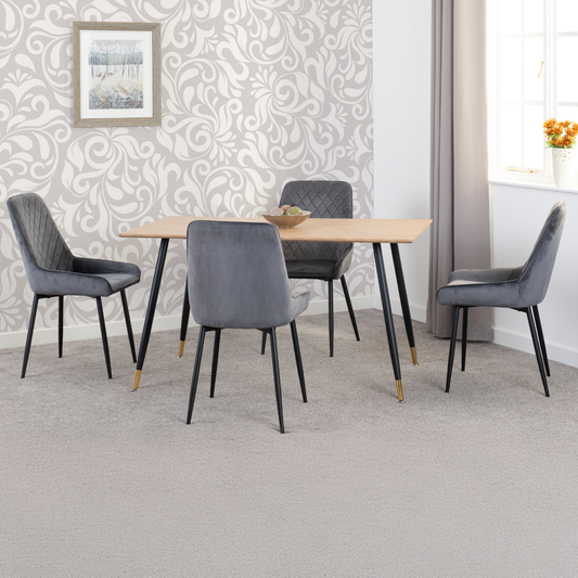 Hamilton & Avery Medium Dining Set (4 Chairs) - Oak/Grey Velvet