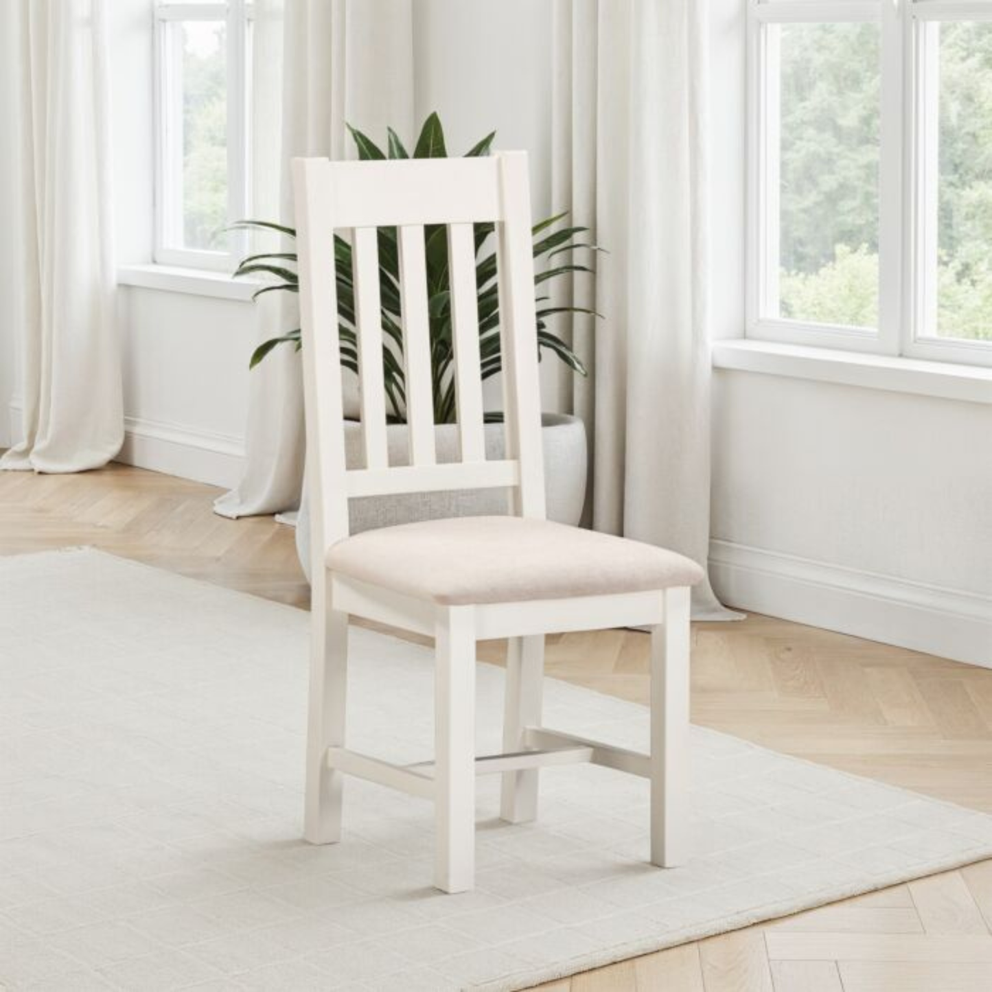 Windsor Slatted Dining Chair Set - Ivory/Oat Fabric (Pair)