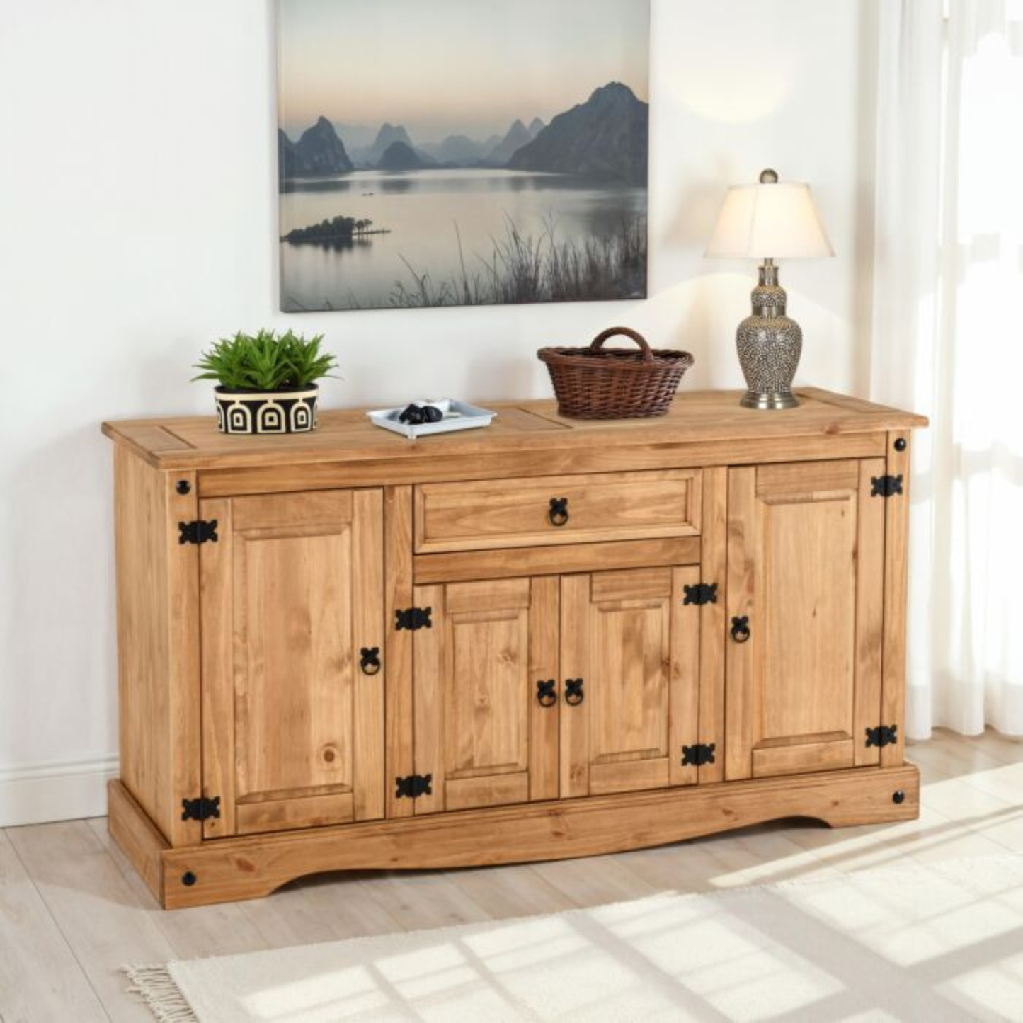 Corona 4 Door 1 Drawer Sideboard – Distressed Waxed Pine