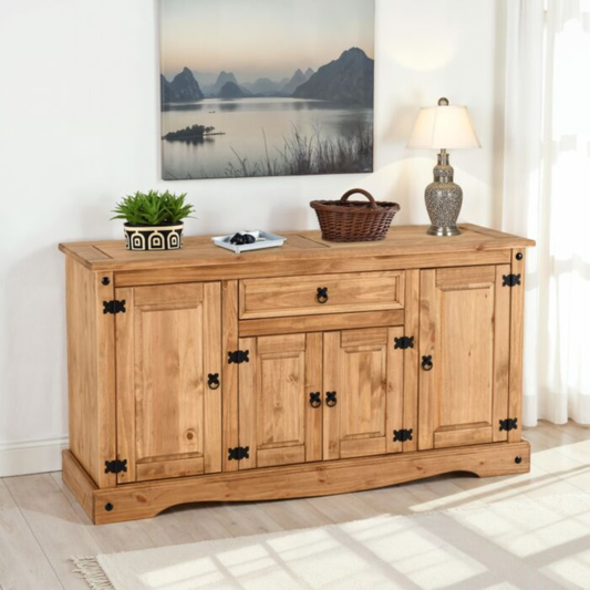 Corona 4 Door 1 Drawer Sideboard – Distressed Waxed Pine