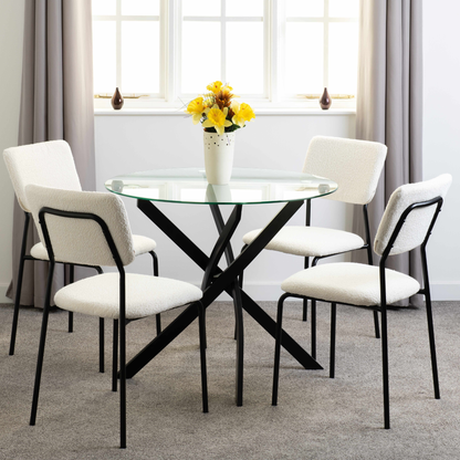 Sheldon Round Glass Dining Set - Clear Glass/Ivory Boucle