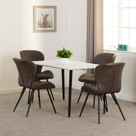 Marlow & Quebec Dining Set – White Marble & Brown PU