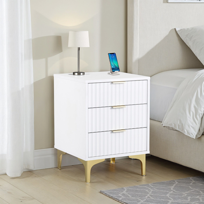 Miami 3 Drawer Bedside – White/Gold Storage