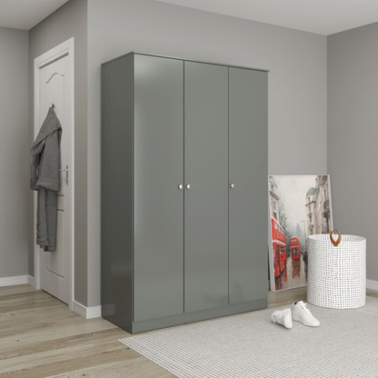 Denver 3 Door Wardrobe – Grey Gloss | Modern Bedroom Storage