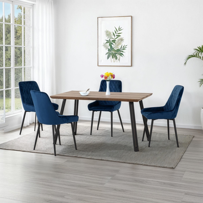 Quebec Straight & Avery Dining Set - Oak Effect/Sapphire Blue Velvet