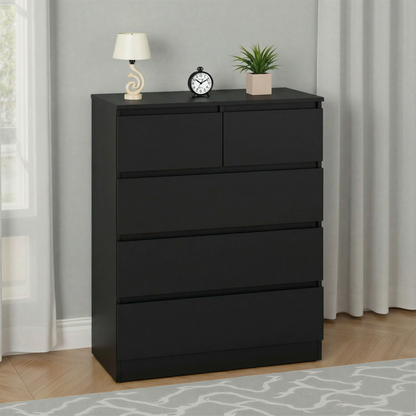 Malvern 3+2 Drawer Chest – Black, Stylish Storage Solution