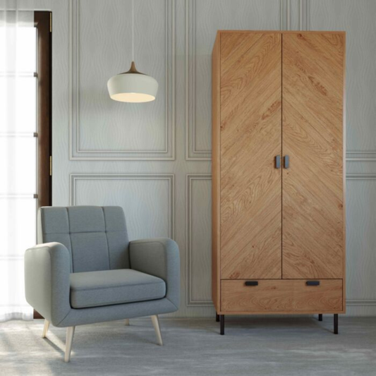 Leon 2 Door 1 Drawer Wardrobe – Medium Oak Effect
