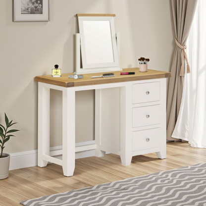 Windsor 3 Drawer Dressing Table & Mirror – Ivory/Oak