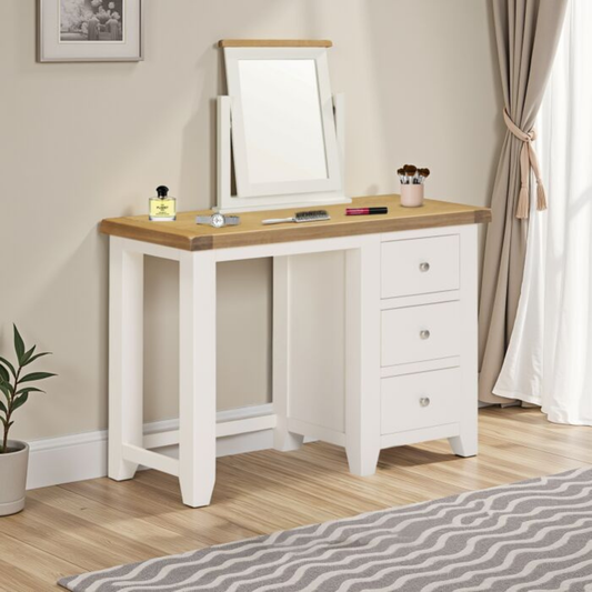 Windsor 3 Drawer Dressing Table & Mirror – Ivory/Oak