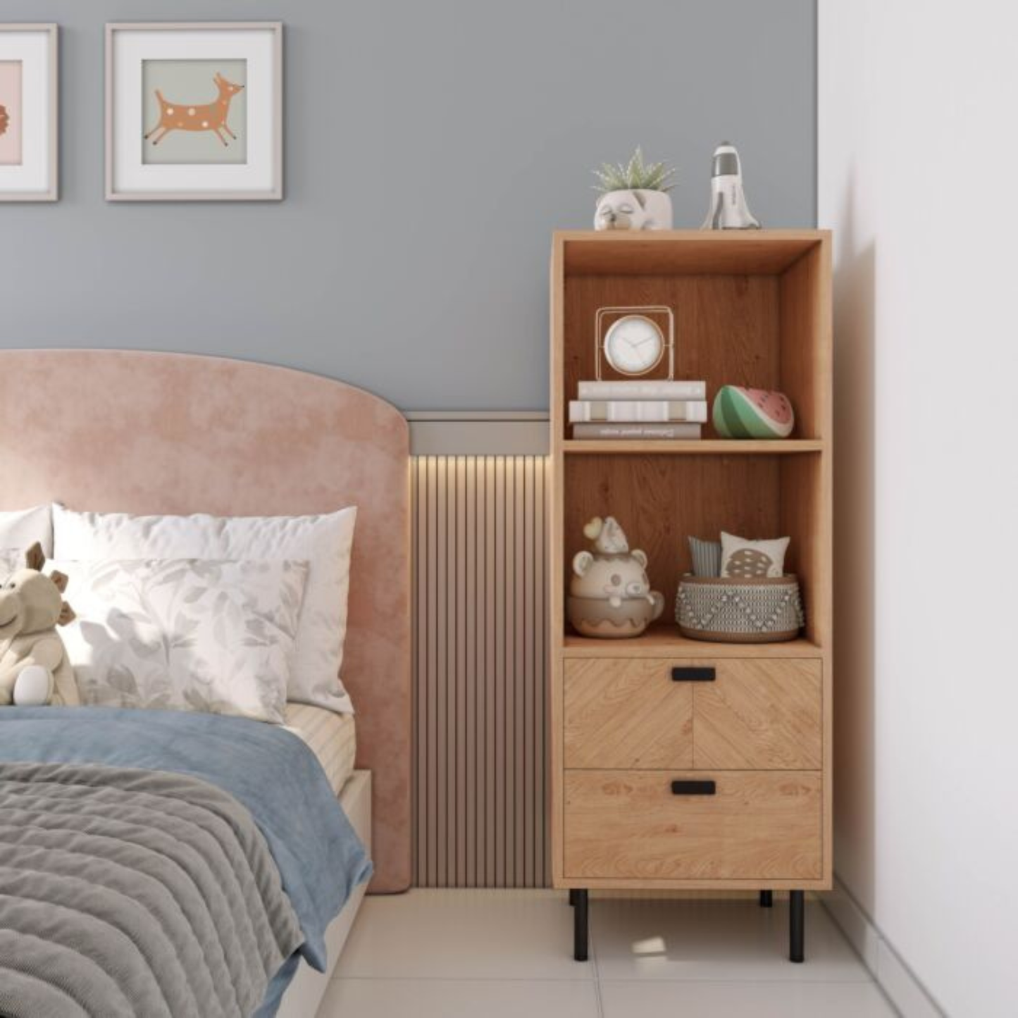 Leon 2 Drawer 2 Shelf Cabinet – Medium Oak Storage Unit