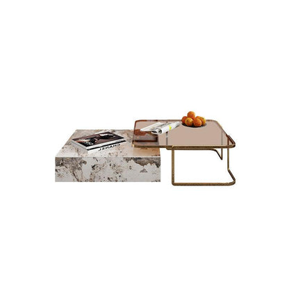 AnMoo Nesting Coffee Table Set With TV Stand, Golden Base