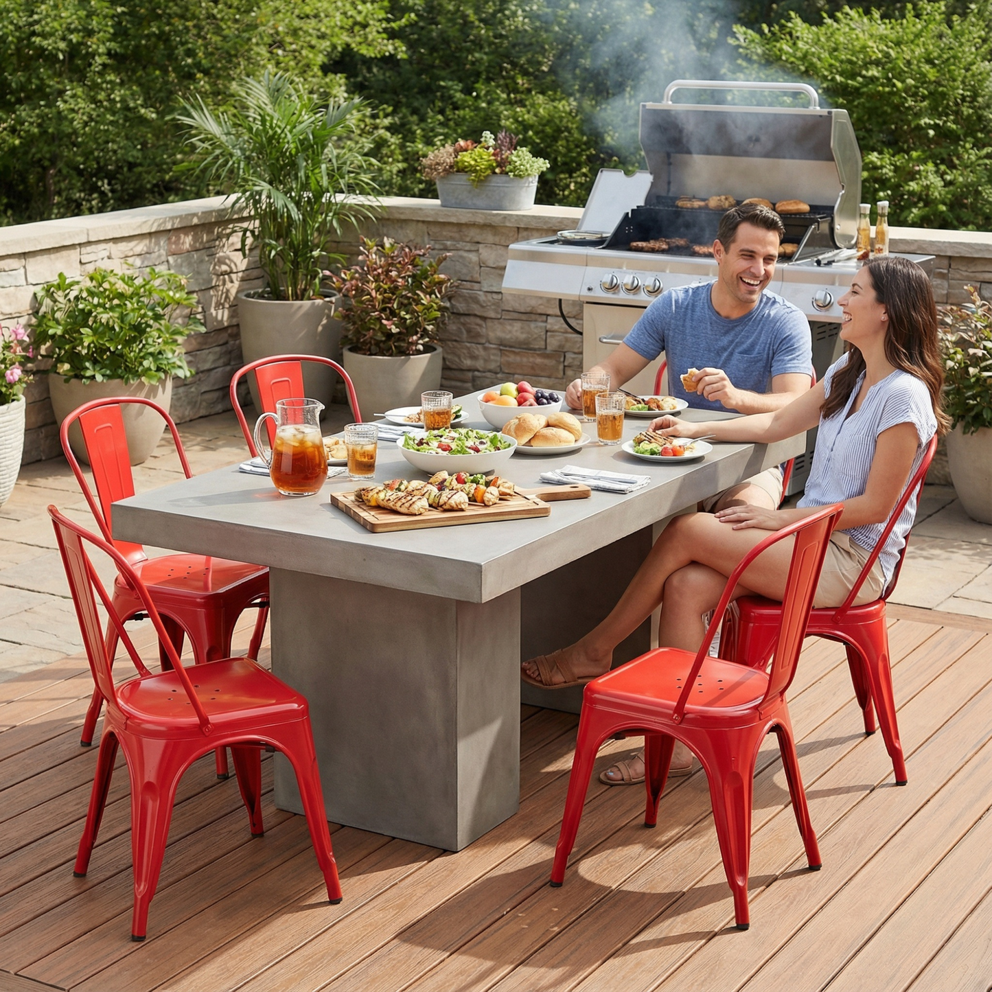 Bistro Pack of 4 Red Metal Chairs