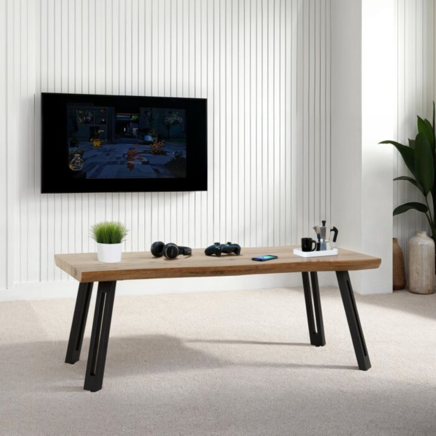 Quebec Wave Edge Coffee Table - Medium Oak Effect, Industrial Design