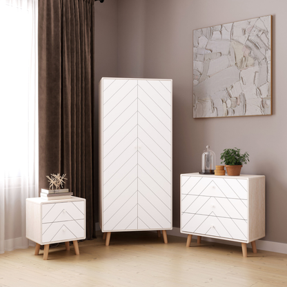 Dixie Trio Set Dusty Grey/White Wardrobe Chest & Bedside