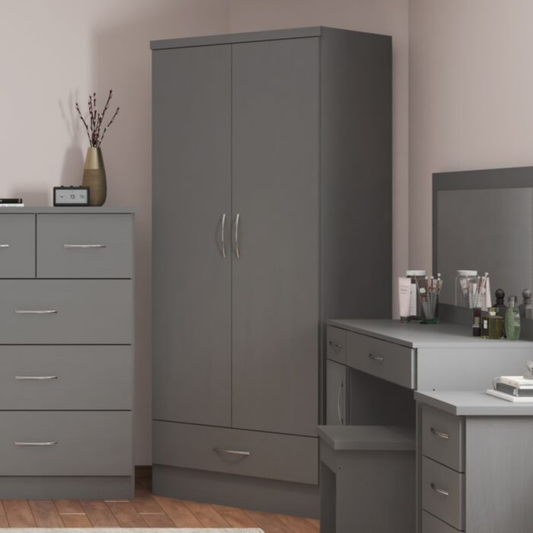 Nevada 2 Door 1 Drawer Wardrobe – 3D Grey Effect