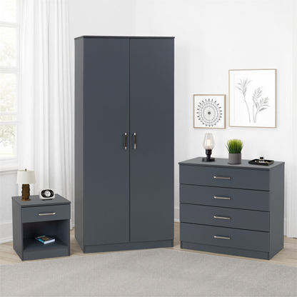 Dakota Trio Set Dark Grey Wardrobe Chest & Bedside