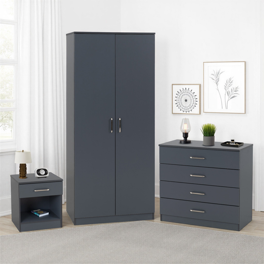 Dakota Trio Set Dark Grey Wardrobe Chest & Bedside