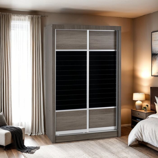 Lisbon 2 Door Sliding Wardrobe – Black Wood Grain