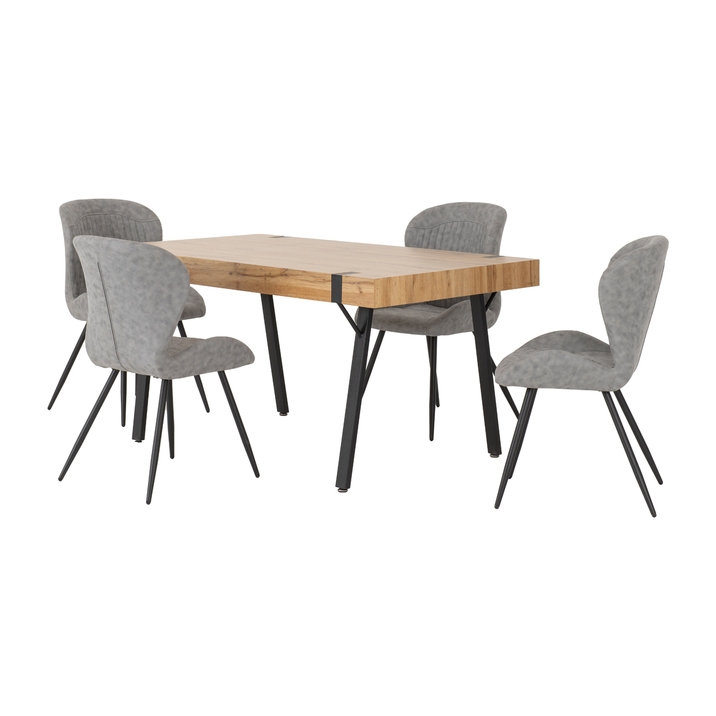 Treviso & Quebec Dining Set - Light Oak Effect/Grey Faux Leather
