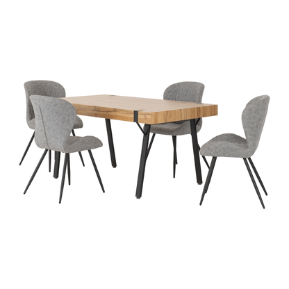 Treviso & Quebec Dining Set - Light Oak Effect/Grey Faux Leather