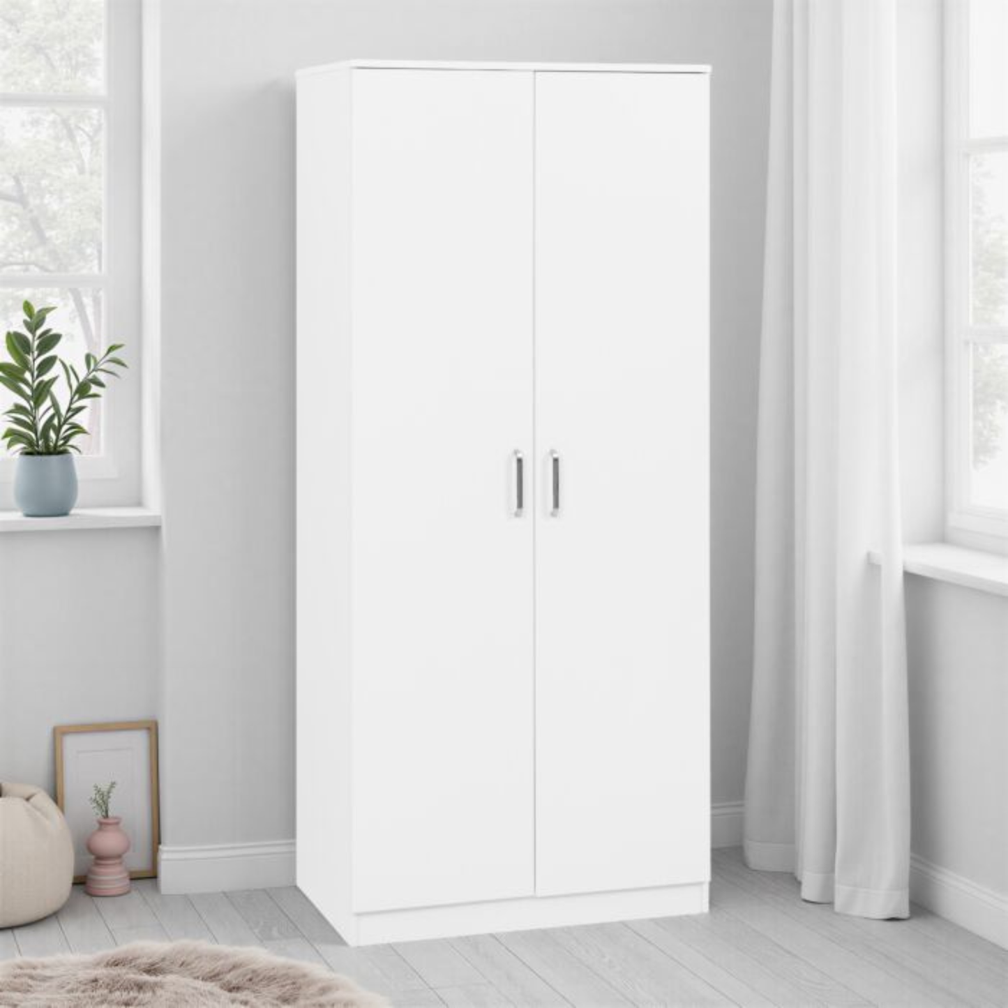Dakota 2 Door Wardrobe – White | Compact Hanging Storage