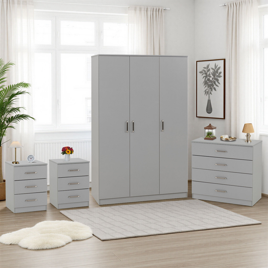 Dakota 3 Door Wardrobe Bedroom Set - Light Grey