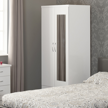Nevada Mirrored 2 Door Wardrobe - White Gloss