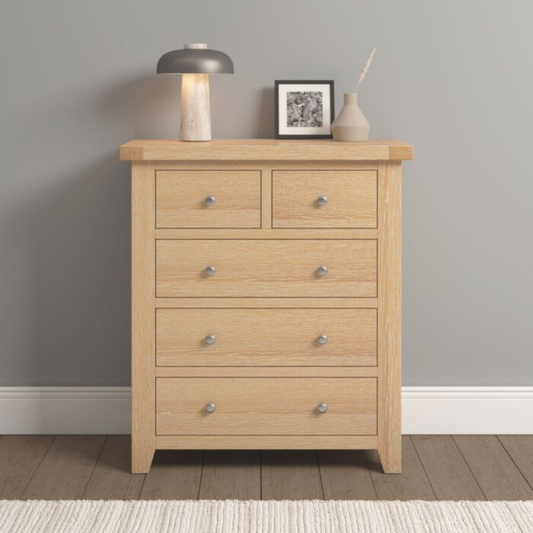 Windsor 3+2 Drawer Chest – Natural Oak Finish