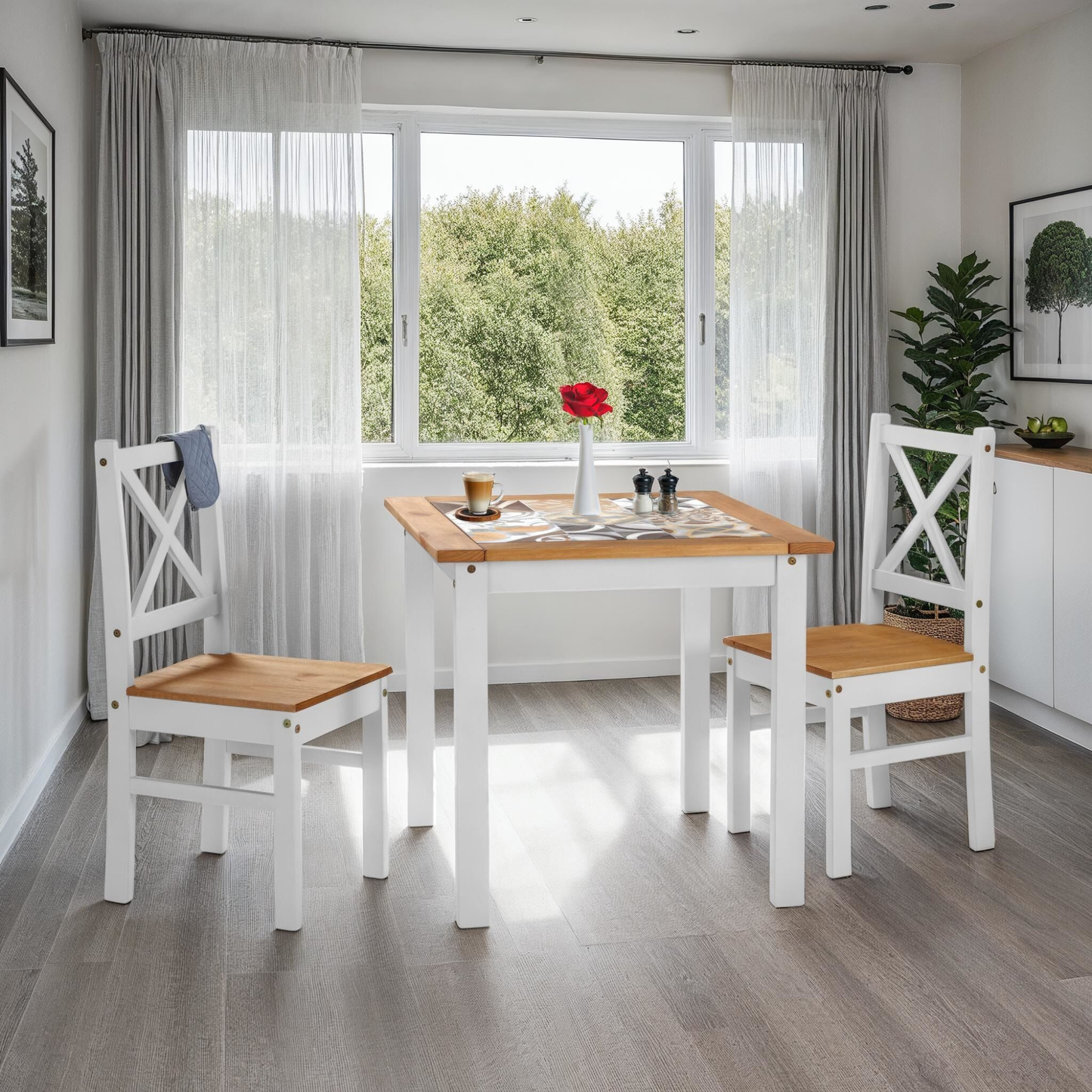 Salvador 1+2 Tile Top Dining Set - White/Pine