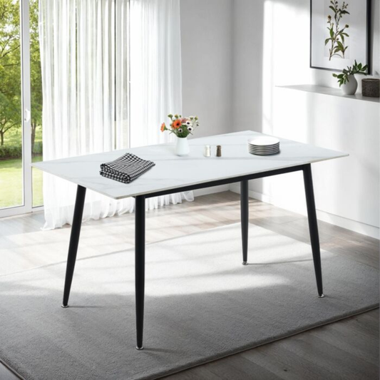 Fenton Dining Table in White Marble Stone Effect – 140cm